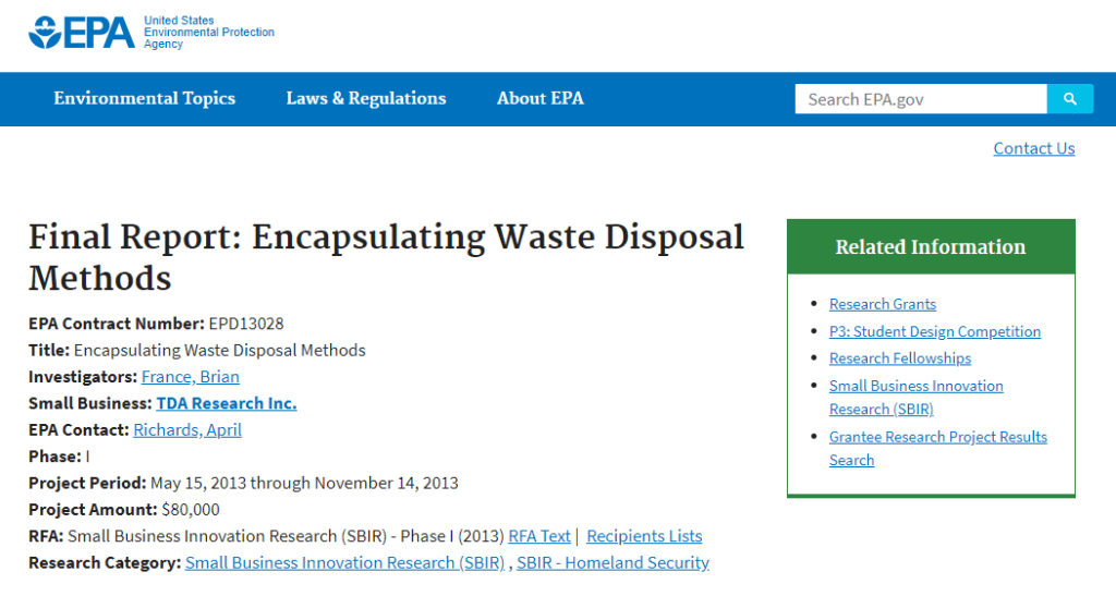 EPA Waste Disposal Screen Shot