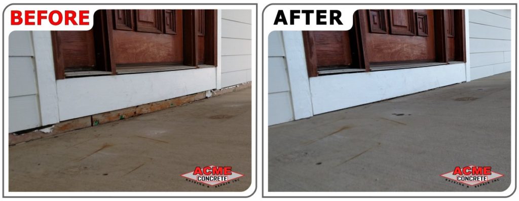 Acme Concrete using polyurethane to lift and support a sunken concrete porch