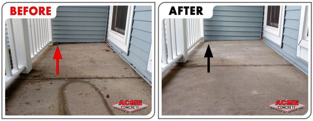 Raising settled concrete porch